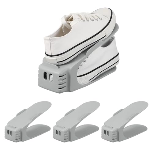 uxcell Shoe Slot Organizer 4 Pcs, 10.2x3.9x5.1 Inch Shoe Stacker Double Layer 50% Space Saver for Storage Closet Rack Organization, Gray - color: Gray