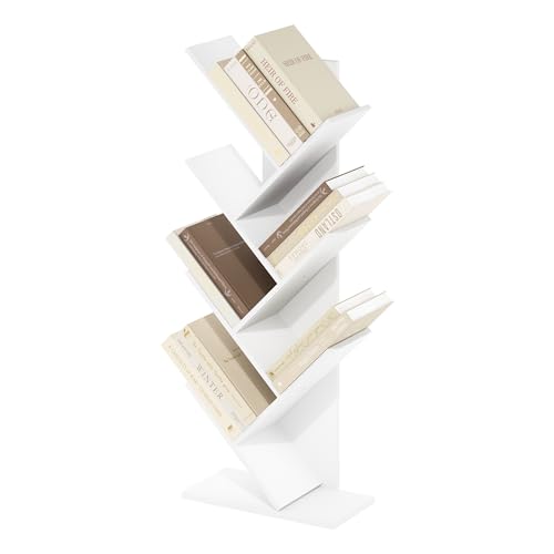 Furinno Tree Book Shelf, 7-Tier Bookshelf with Angled Open Shelf, Tree Bookcase for Room Decor, 8.4 x 15.7 x 39.4, for Organization and Storage, for Living Room, Bedroom, Home Office, White - color: White, size: 7-Tier Tree Bookcase