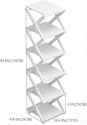 Bamboo Shoe Rack - No Assembly Required, Tall Narrow Foldable Shoe Organizer, Space-Saving Multifunctional Shelf for Entryways, Corners, Bedrooms, Balconies, 6 Layer Brown (Reinforced And Thickened ) - color: White, size: 6 Layers