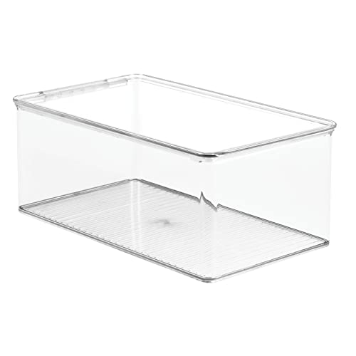 mDesign Plastic Stackable Home Office Storage Organizer Box with Hinge Lid - Holder Container Bin for Note Pads, Gel Pens, Staples, Dry Erase Markers, Tape, Supplies - Lumiere Collection - Clear - size: 12.75 x 7.25 x 5 (Pack of 1)