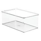 mDesign Plastic Stackable Home Office Storage Organizer Box with Hinge Lid - Holder Container Bin for Note Pads, Gel Pens, Staples, Dry Erase Markers, Tape, Supplies - Lumiere Collection - Clear - size: 12.75 x 7.25 x 5 (Pack of 1)