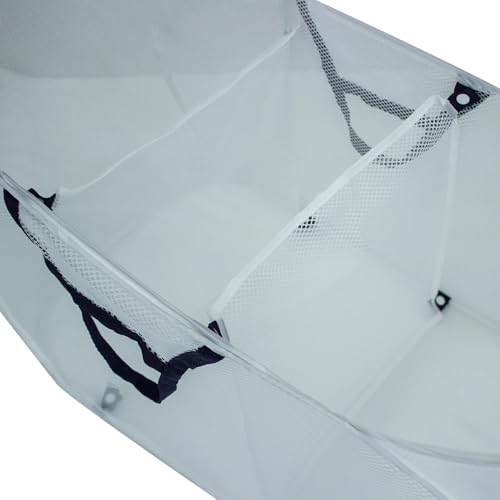 Pop-Up Mesh Laundry Basket with Triple Compartments, 3 Section Sorting Hamper, White, 16" x 16" x 28"