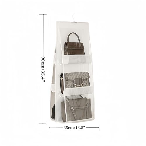HAN SHENG 6 Pockets Clear Handbag & Purse Organizer Hanging Bag Storage - Space Saving Hanging Shelf for Closet, Wardrobe, Over Door (2 Pack, White) - color: White, size: 6 Pockets-2pcs