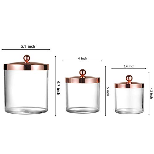 SheeChung 3-Pack Plastic Apothecary Jars with Rose Gold Metal Lids - Large 50oz, 25oz & 15oz Acrylic Storage Set - Shatterproof Laundry Room & Bathroom Organizer - Modern Minimalist Chic Decor - color: Rose Gold, size: 50 oz & 25 oz & 15 oz