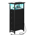 Yoobure LED Narrow Nightstand with Charging Station - Slim Dresser for Bedroom Narrow Side Table Storage Cabinet, Small Dressers Chest of Drawers, Tall Skinny Night Stand End Table for Small Spaces - color: Black