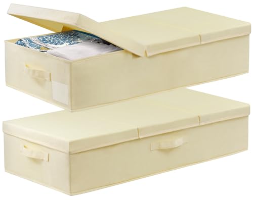 Large Wedding Dress Preservation Box ,2 Pack Underbed Storage Containers with Lids and Handles, Fits Wedding Gowns, Blankets, Comforters, Quilts & Bedding - color: Beige-2 Pack, size: 6 inch Tall