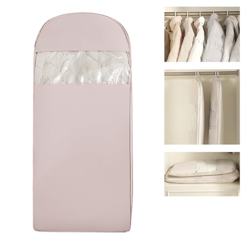 Space Saving Hangable Garment Bag with Self Compression Zipper - Organizer for Closet(Pink，L) - color: Pink, size: L