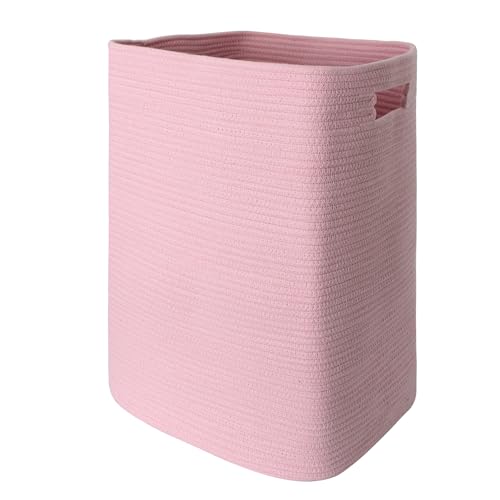 MEGASKET Large Laundry Hamper 16"x13"x22" - Tall Woven Laundry Basket, Cotton Rope Dirty Clothes Hamper, Baby Kids Nursery Wicker Laundry Basket, Bedroom Aesthetic, Soft Laundry Bin, Pink Hamper, 75L - color: Pink
