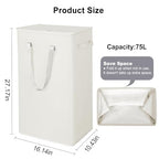 Odonata 75L Slim Laundry Hamper with Lid,Large Foldable Laundry Basket with Removable Bag and Handles Tall Collapsible Dirty Clothes Basket Great for Bedroom, Bathroom, Dorm, College,RV. (Beige, 75L) - color: Beige