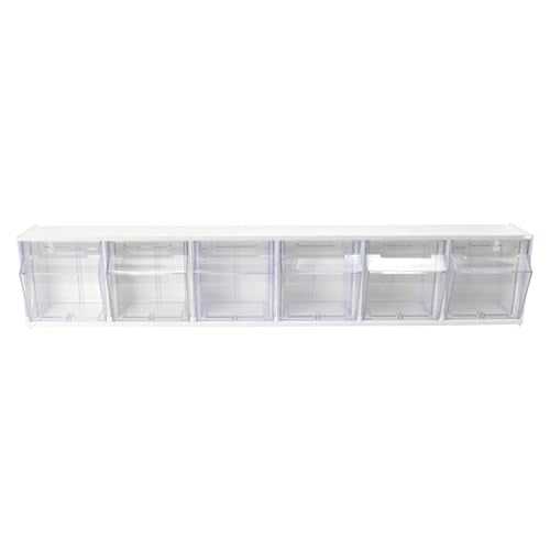 Deflecto Interlocking Tilt Bin, 6 Bin Unit, Clear and White, 23-5/8” x 4-1/2” x 3-5/8” (20603OP) - style: 6 Bins