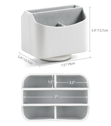 PU Leather Remote Control Holder, 360 Degree Rotating Desk Organizer Storage Table Remote Caddy, Spinning Bedside Organizer Nightstand Organizer for Desktop Office Home (White) - color: White