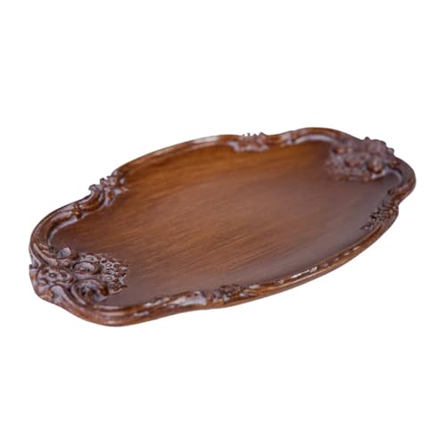 S-MANTIS Vintage Tray Small Antique Trinket Dish,Oval,Ring Holder with Twisted Flower Surrounding, Cosmetics Makeup Storage Organizer,Gift,Aesthetic Room Decor (Brown) - color: Brown