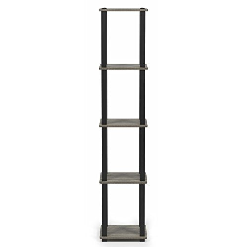 FURINNO Turn-S-Tube 5-Tier Corner Square Rack Display Shelf, French Oak Grey/Black - color: French Oak Grey/Black, size: 5-Tier Square Tube