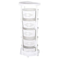 5 Tier Round Rotating Multi-Layer Kitchen Storage Shelf, Fruit Vegetable Storage Basket with Lockable Casters for Living Room Kitchen Home (White)