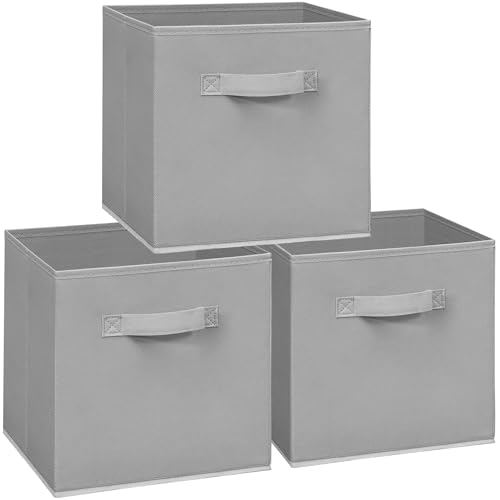 11x11 Storage Bins, Set of 3 Storage Cubes, Collapsible Cube Storage Box, Fabric Closet Organizers with Handles for Home, Office, Closet Shelf Cabinet, Bookcase, Grey - color: Grey, size: 3 Pack