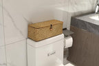 DOKOT Seagrass Woven Storage Basket with Lid, Rectangular Narrow Tampon Toilet Tank Organizer - color: 3 Section with Lid