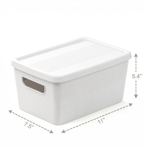 BINO | Plastic Storage Bins with Lids, 5 Liter - 3 Pack, White | THE BRAIDED COLLECTION | Plastic Bins for Organization Woven Storage Baskets for Organizing Pantry Shelf Organizer Basket Container Bin - color: White, size: 5L | 3-Pack