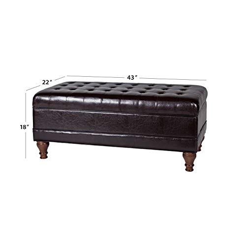 HomePop Deluxe Tufted Storage Bench with Hinged Lid, Espresso - color: Espresso