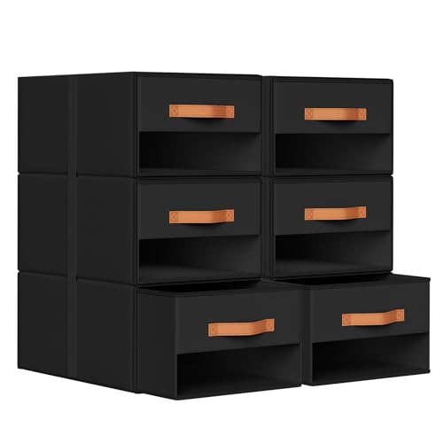 DIMJ Closet Organizers and Storage - Pull-out Fabric Bins with Drawers for Closet Foldable Clothes Organizers with Clear Window, Stackable Storage Drawers for Bedroom,Living Room,Shelf,6-Pack, Black - color: Black, size: 6 Pack