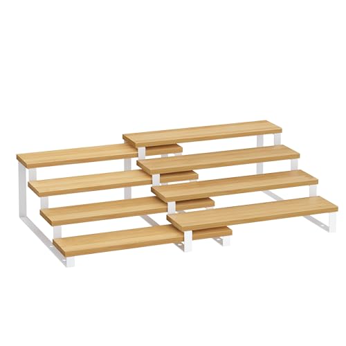SONGMICS Display Risers, Set of 2 Engineered Wood Perfume Organizer Stand, 4-Tier Cupcake Stand Holder, Spice Rack, Shelf Risers for Figures, Dessert Shelves, Natural Beige and Cloud White UKCS216N02 - color: Natural Beige + Cloud White, size: 4 Tiers