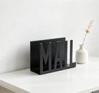 Mail Organizer, Stylish Mail Holder, Iron Letter Holder for Desk with Open Design, Functional Envelope Organizer for Bills, Letters, Papers, 5.91 x 2.17 x 3.74in, Black