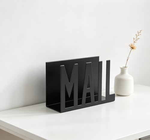 Mail Organizer, Stylish Mail Holder, Iron Letter Holder for Desk with Open Design, Functional Envelope Organizer for Bills, Letters, Papers, 5.91 x 2.17 x 3.74in, Black