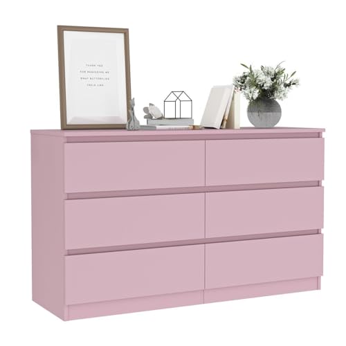 Spaco Pink Dresser for Bedroom,Modern 6 Drawer Dresser with Deep Drawer,Wide Storage Chest of Drawers,Bedroom Storage Organizer Furniture,TV Stand for Living Room - color: Pink, size: 6 Drawers