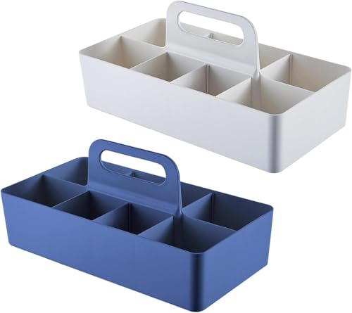 Bathroom Makeup organizer Countertop with Handle,Skincare Organizer Caddy for Vanity,Storage Box with Handle,Large Cosmetic Display case for Dresser,Large Size - color: M2(White+Blue)