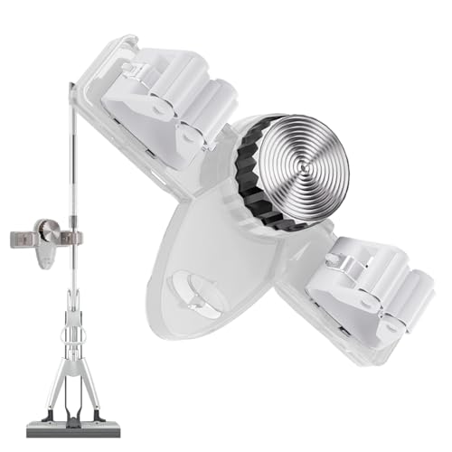 Mop and Broom Holder Wall Mount - Broom Mop Hanger | Utility Rack, Tool Organizer Rack, Gripper for Home Kitchen Garden Laundry Garage - color: White