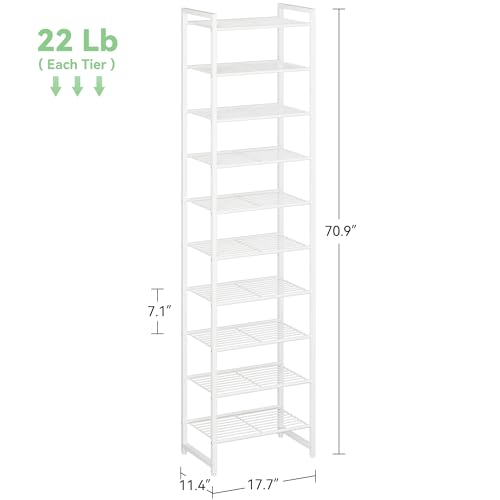 Nunsino Narrow Shoe Rack, 10-Tier Metal Shoe Organizer,Tall Shoe Shelf with Anti-Tip Strap, Max Holds 20 Pairs,Space Saving for Closet,Entryway,White - color: White, size: 10 Tier