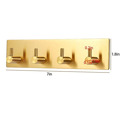 Picowe Key Holder for Christmas Wall Decorative, Adhesive Stainless Steel Key Hooks, Key Hanger Key Organizer Towel Hook Coat Hanger for Entryway Hallway Kitchen (Four Rows, Golden 1 PC) - color: Gold