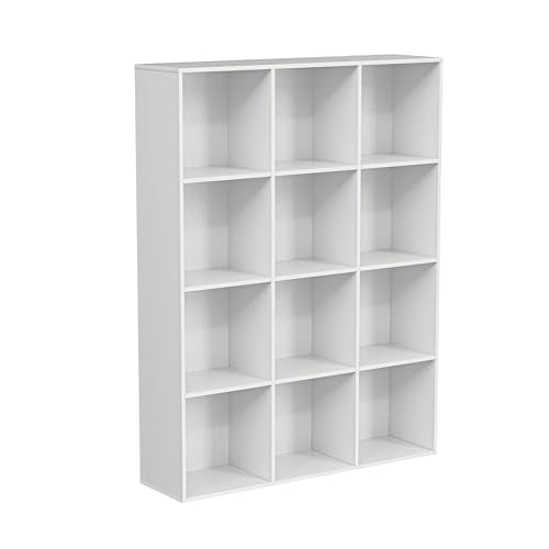 VDNEND Wooden Cube Storage Organizer with Closed Back Panel, 11in Cube Shelf Opening, Bookshelf, Display Shelf,Closet Cabinet for Home and Office (Embossed White, 12-Cube 35.98L*9.45W*47.72H) - color: Embossed White, size: 12-Cube 35.98L*9.45W*47.72H