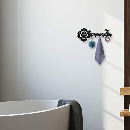 Deveosa Key Hooks Holder for Wall Decorative - Small Black Entryway Welcome Home Sign Key Hanging Hangers Wall Mounted Racks - color: Black Rose