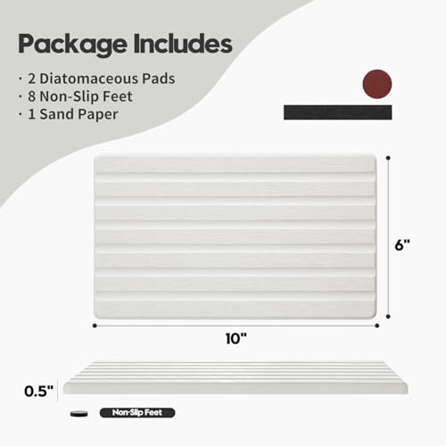 Razborci 2PCS Water Absorbing Stone Drying Tray Mat for Bathroom Sink & Kitchen Counter Organizer, Quick Dry Dish Soap Dispenser Sponge Holder, Vanity Sink Caddy, Drink Bar Coaster, White - 10"*6" - color: 2pack-10"x 6" - White