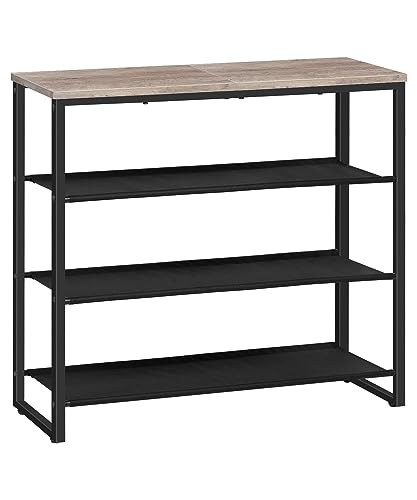 HOOBRO Shoe Rack, 4 Tier Shoe Storage Organizer with 3 Oxford Fabric Shelves and Top Panel, Holds 12-16 Pairs of Shoes for Entryway and Closet, Industrial, Greige BG47XJ01G1 - color: Greige + Black, size: 29.5"L x 11.2"W x 23.4"H