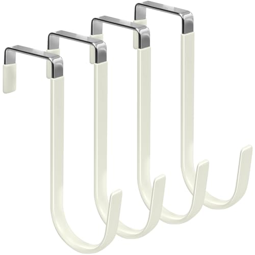 FYY Over The Door Hooks, 4 Pack Door Hangers Hooks with Rubber Prevent Scratches Heavy Duty Organizer Hooks for Living Room, Bathroom, Bedroom, Kitchen Hanging Clothes Towels Hats Coats Bags Beige - color: A Beige, size: Short, style: 4 Pack