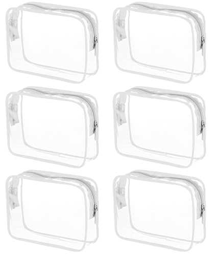 Tergy 6 Packs Clear Cosmetics Bags for Women Men Waterproof Toiletry Bags PVC Makeup Bags Organizer Case with Zipper for Travel Bathroom (6 White Colors) - color: 6 White Colors