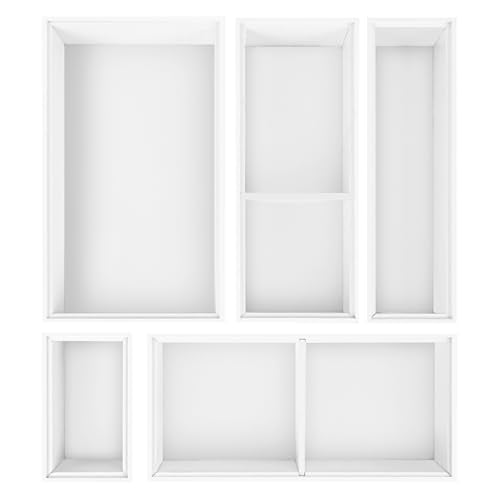 Bamboo Drawer Organizer,5 PCS White Bathroom Tray&Desk Organizers and Storage,Cabinet Divider With Removable Silverware Organization for Kitchen,Utensils,Junk,Office,Makeup - color: White, size: 5PCS