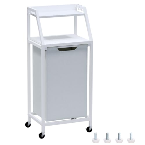 Timberer Laundry Hamper, Laundry Sorter, Rolling Laundry Basket with Wheels, 2 Shelves, 18 Gal(68L), Pull-Out and Removable Oxford Fabric Bags, White and Grey - color: White + Grey, size: 1 Bags (16.9"L x 11.8"W x 41.7"H)