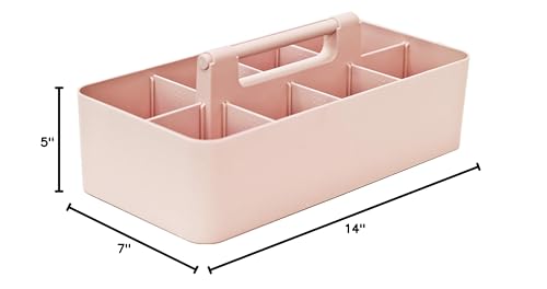 New Plastic Portable Makeup Organizer Caddy Tote Divided Basket Bin with Handle, for Bathroom Storage Made In USA (Indie Pink) - color: Indie Pink