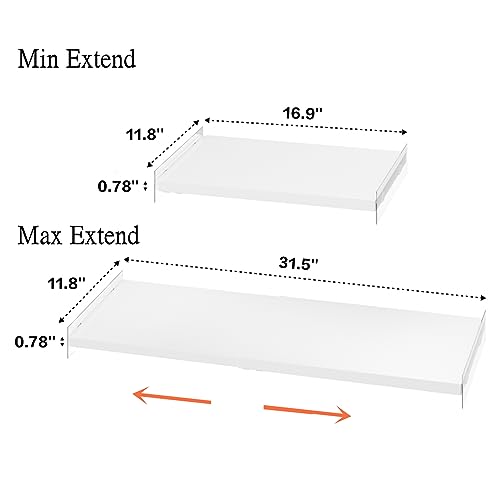 Slideep Expandable Closet Tension Shelf, Metal Adjustable Wardrobe Shelves Organizer System with Strong Seamless Sticker for Kitchen, Wardrobe, Cupboard 2 Pack (L:16.9'' to 31.5"; W:11.8") - size: 11.8"D x 16.9"W