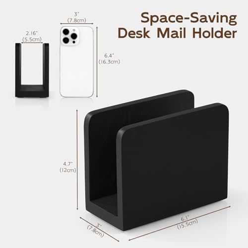 Wood Mail Organizer, Mail Holder for Desk, Black Letter Holder for Countertop, Small Envelope Holder, Desk Organizers and Accessories for Home Office - color: Black