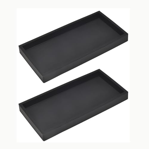DNC 2PC 7.9" Small Bathroom Vanity Tray for Counter, Silicone Kitchen Sink Soap Tray for Countertop Dish Holder Dispenser Toilet Tank Desk Organizer Black - color: Black(2pc Small 7.9"), size: 7.9" x 3.9" x 0.7"