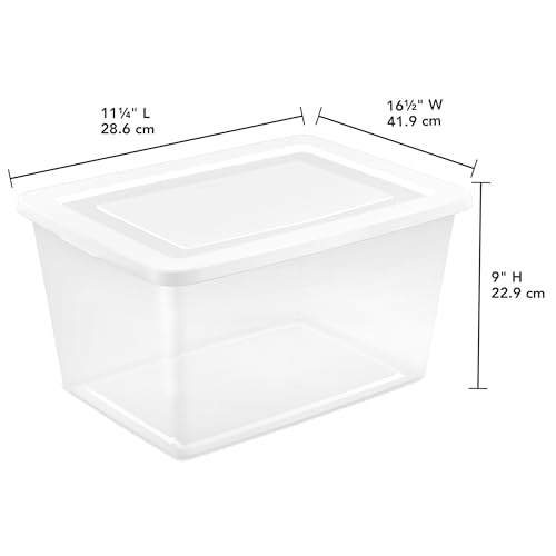 Sterilite 16 Pack Storage Box, 58 Quart Stackable Tote, Clear Plastic Container with Secure Snapping Lids for Home and Office Organization, White - size: 58 Quart, style: 16