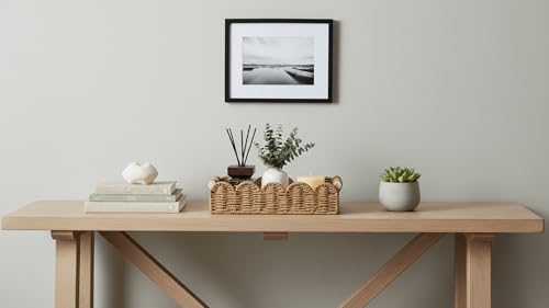 CubesLand Toilet Paper Storage Basket Organizer, Small Wicker Toilet Tank Top Decorative Baskets for Countertop, Handwoven Scalloped Basket w/handle for Home Decor, Living Room, Bedroom, Neutral - color: Neutral, size: S - 12.99"L x 6.3"W x 3.15"H