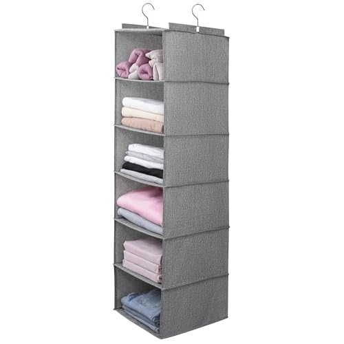 Large Hanging Sweater Organizer for Closet,Collapsible 6-Shelf Hanging Closet Shelves with Drawers, Washable (Grey-6 Shelf) - color: Dark Gray, size: 6 Shelf