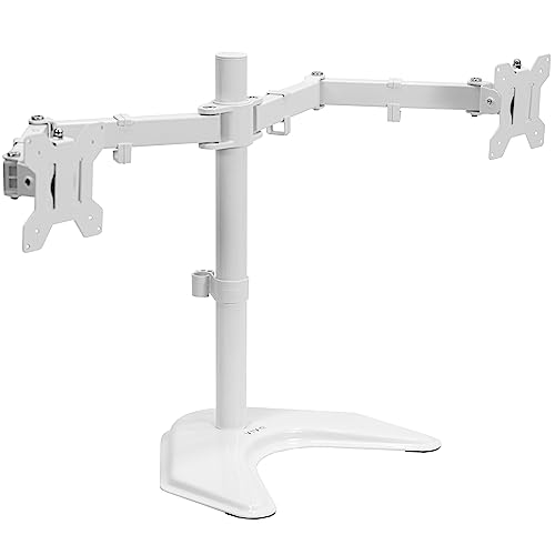 VIVO Dual LED LCD Monitor Mount, Free-Standing Desk Stand for 2 Screens up to 32 Inch, Heavy-Duty Fully Adjustable Arms with Max VESA 100x100mm, White, STAND-V032FW - color: White, size: 13" - 32" screens