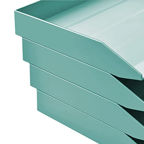 Acrimet Stackable Letter Tray Single Side Load, Plastic, Desktop File Organizer (Solid Green Color) (1 Unit)