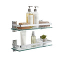 AIJALY 2 Pack Bathroom Glass Shelf,15.7 Inches Silver Bathroom Shower Glass Shelf Wall-Mounted, Metal Storage Floating Kitchen Shelf - color: Silver 2 Pack