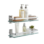 AIJALY 2 Pack Bathroom Glass Shelf,15.7 Inches Silver Bathroom Shower Glass Shelf Wall-Mounted, Metal Storage Floating Kitchen Shelf - color: Silver 2 Pack